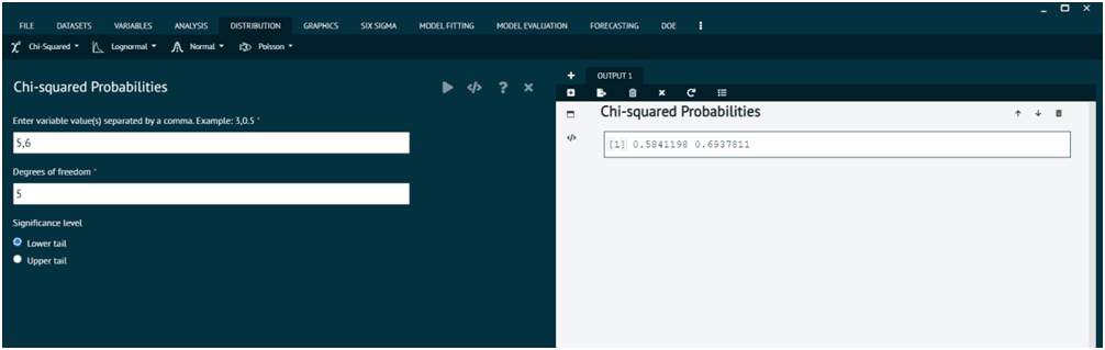 Chi-Square Probabilities dialog in BioStat Prime