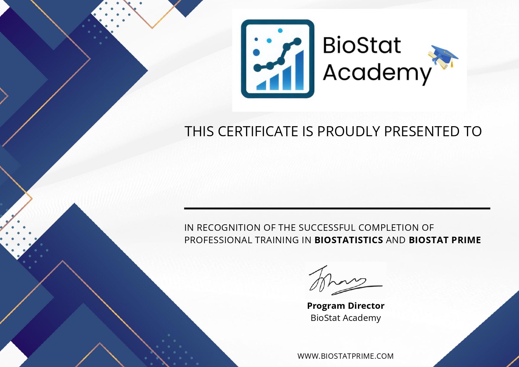 BioStat Academy Certificate